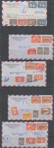 HONDURAS 1945-47 FIVE COMMERCIAL AIR COVERS TO BIENNE RATED 73c + 1c or 72c + 2c 