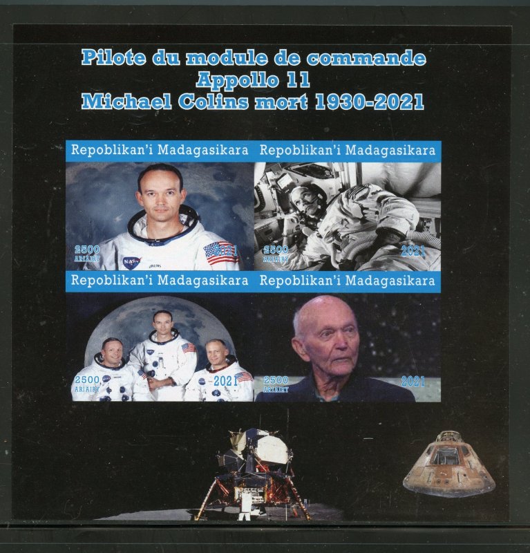 Madagascar 2021 MIchael Collins Memorial Apollo 11 impf  sheet mint never hinged