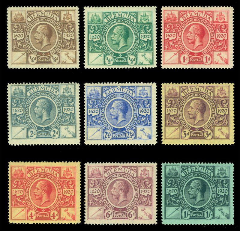 British Colonies - BERMUDA 1921 K. George V  ¼p-1sh set  Sc# 71-79 mint MH