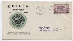 1936 Oregon Territory #783 Lewiston ID FDC state seal cachet [y8718]