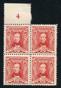 Australia SG117 1 1/2d 1930 Centenary Plate 4 Block U/M