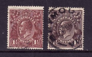 Australia-Sc#24a,b-used-1&1/2p red brn,blk brn KGV-1914-24-