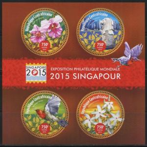 CENTRAL AFRICA  2015 SINGAPORE PHILATELIC EXPO BUTTERFLY BIRDS SHEET  MINT NH