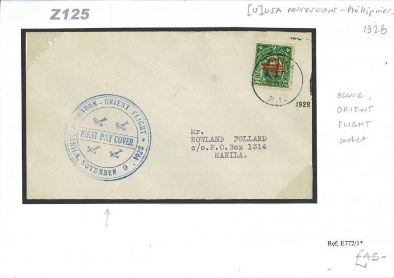 Z125 1928 PHILLIPINES AIRMAIL *First Flight Cover* Per Orient Flight  Manila