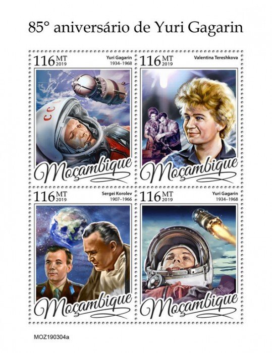 MOZAMBIQUE - 2019 - Yuri Gagarin - Perf 4v Sheet - Mint Never Hinged