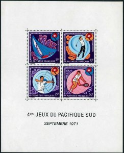 Fr Polynesia C77a, MNH-bent. Mi Bl.2. Games 1971. Sailing, Golf, Archery, Tennis