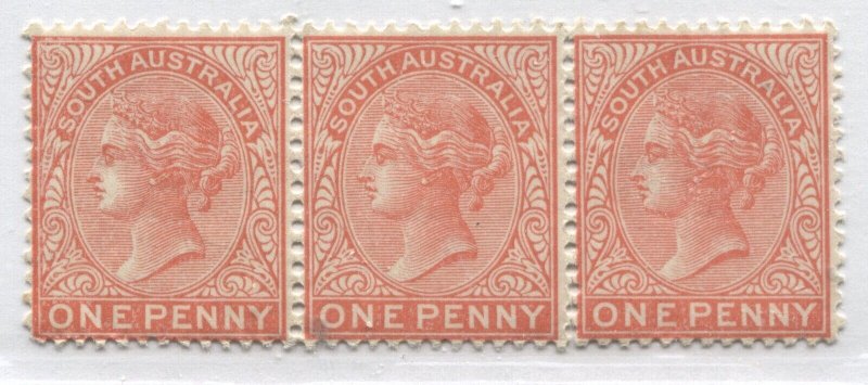 South Australia 1899 1d strip of 3 scarlet unmounted mint NH 