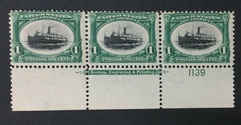 MOMEN: US #294 PLATE STRIP MINT OG NH POST OFFICE FRESH #29458