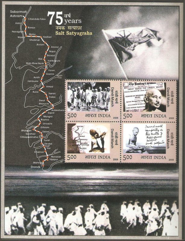 2005   INDIA  -  SG  MS 2270  -  75th ANNIVERSARY OF DANDI MARCH - GHANDI -  UMM