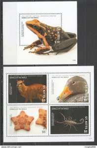 2017 St.Kitts National Geographic Animals Frogs Ducks Michel 27Euro Kb+Bl ** ...