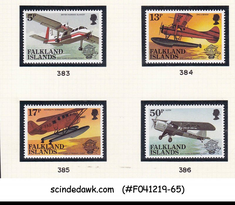 FALKLAND ISLANDS 1983 BICENTENARY OF FIRST FLIGHT / AVIATION SCOTT#383-6 4V MNH