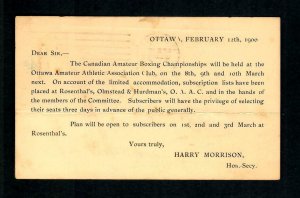 CNh 1900 PostalCard QV Leaf 1cent Advt. Ottawa The Canadian Amateur BOXING Champ