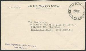 PAPUA NEW GUINEA 1950 OHMS cover Port Moresby to Bougainville..............39355