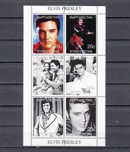 Kyrgyzstan, 1999 Russian Local issue. Singer Elvis Presley sheet of 6.