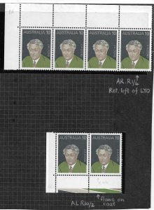 1975 Australia Sc613 J. Lyons strip of 4 & 2 MNH with flaws