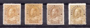 Sc #113 - Color Varieties of the 7¢ Admiral - MH F to VF - Est Cv$390 CDN