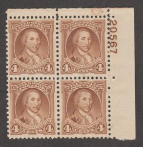 U.S. Scott Scott #709 Washington Stamp - Mint NH Plate Block