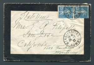 1922 Mourning Cover - Mers-les-Bains, Somme France to San Jose, CA USA Forwarded