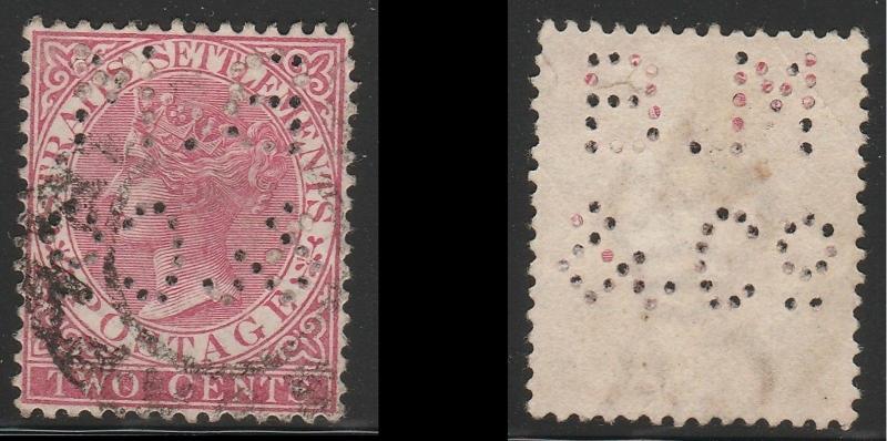 Malaya Singapore 1883 Straits Settlements QV 2c used CrownCA PERFIN SG#63 M1439