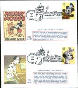 US FDC #4342 - #4345 Set of 4 Ron Sobel Glen Cachet  Anaheim, CA  Walt Disney