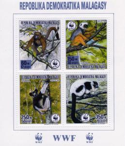 Malagasy 1998 WWF PRIMATE LEMUR s/s Perforated Mint (NH) Scott#836/839