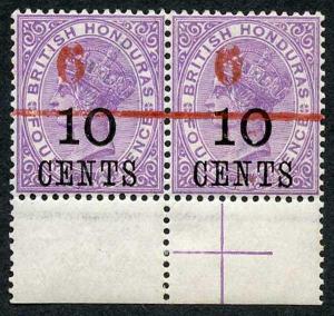 British Honduras SG43var 6c on 10c on 4d in Red 6 smudged M/M