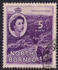 North Borneo 1954 - 59 QE2 5ct Reddish Violet Used SG 376 ( B202 ) 