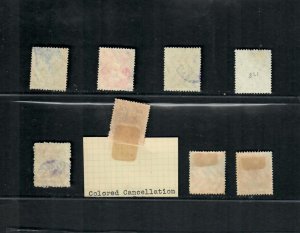 JAe Japan 1913-1933 Colored Cancellations, Purple 8 stamps Used off paper