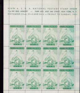 NEW YORK 9th ASDA National Postage Stamp Show - 1957 LABELS Fullsheets!  BBB