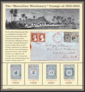 SC#3694 37¢ Hawaiian Missionary Sheet (2002) MNH