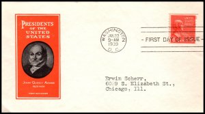 US 846 John Quincy Adamas Coil Ioor Typed FDC