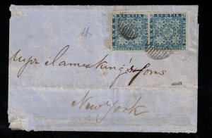 Nova Scotia #2b Extra Fine Used Pair On Rare Cover To NY USA Via New Brunswick