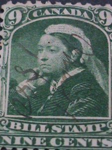 ​CANADA 1888- REVENUE  134 YEARS OLD- QUEENS VICTORIA-BILL STAMP USED-VF-