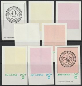 ISO - SWEDEN  1982 SCOUTS - set of 8 progressive colour proofs mnh