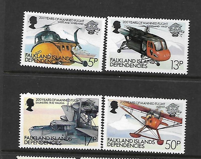 FALKLAND ISLANDS, 1L80-1L83, MNH, MANNED FLIGHT BICENTENARY