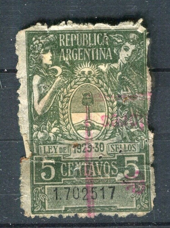 ARGENTINA; 1920s early Revenue issue used 5c. value