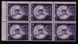 United States 1954 Scott1035a 3c Statue of Liberty Booklet Pane X6 VF/NH