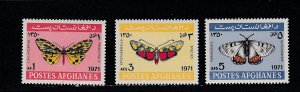 Afghanistan # 843-845, Butterflies, Mint Hinged, 1/3 Cat.