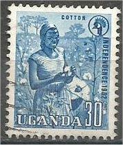 UGANDA, 1962, used 30c, Cotton growing Scott 87