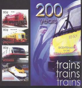 Micronesia, 596, Trains - 200th Sheet(4), **MNH**