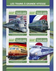 Togo - 2017 High Speed Trains - 4 Stamp Sheet - TG17315a