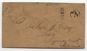 1850s Charleston stampless cover paid and 3 in circle rate [h.4054]