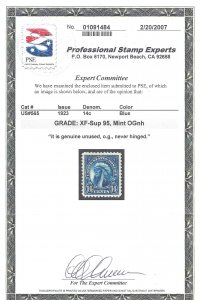 565 Mint,OG,NH... PSE graded XF-Superb 95... SMQ $75.00