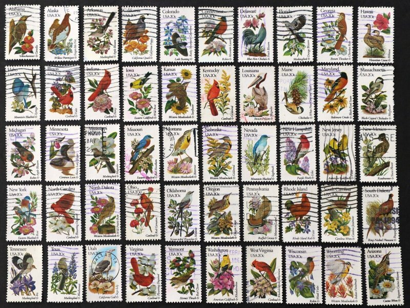 U.S. Used #1953-2002 20c State Birds & Flowers Set of 50. Choice!