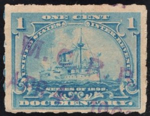 SC#R163p 1¢ Revenue: Documentary: Hyphen Hole Perf 7 (1898) Used