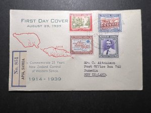 1939 Western Samoa Registered First Day Cover FDC Apia to Dunedin NZ 25 Year