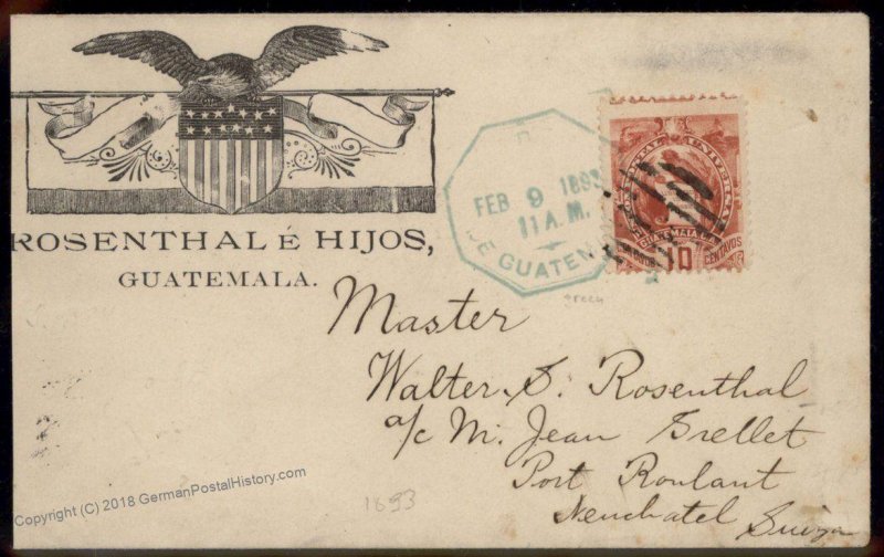 Guatemala 1894 Neuschatel Sitzerland General Delivery Cover 92797