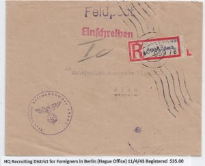 WW2: German Feldpost: HQ Recruiting District for Foreigners in Berlin (M6708)