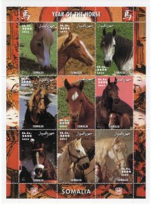 Somalia 2002 THE YEAR OF THE HORSE CHINESE NEW YEAR HORSES Sheetlet (9) MNH