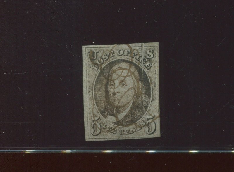 1a Franklin Variety Imperf Used Stamp with Pre Printing Paper Fold (Stock 1 A30)